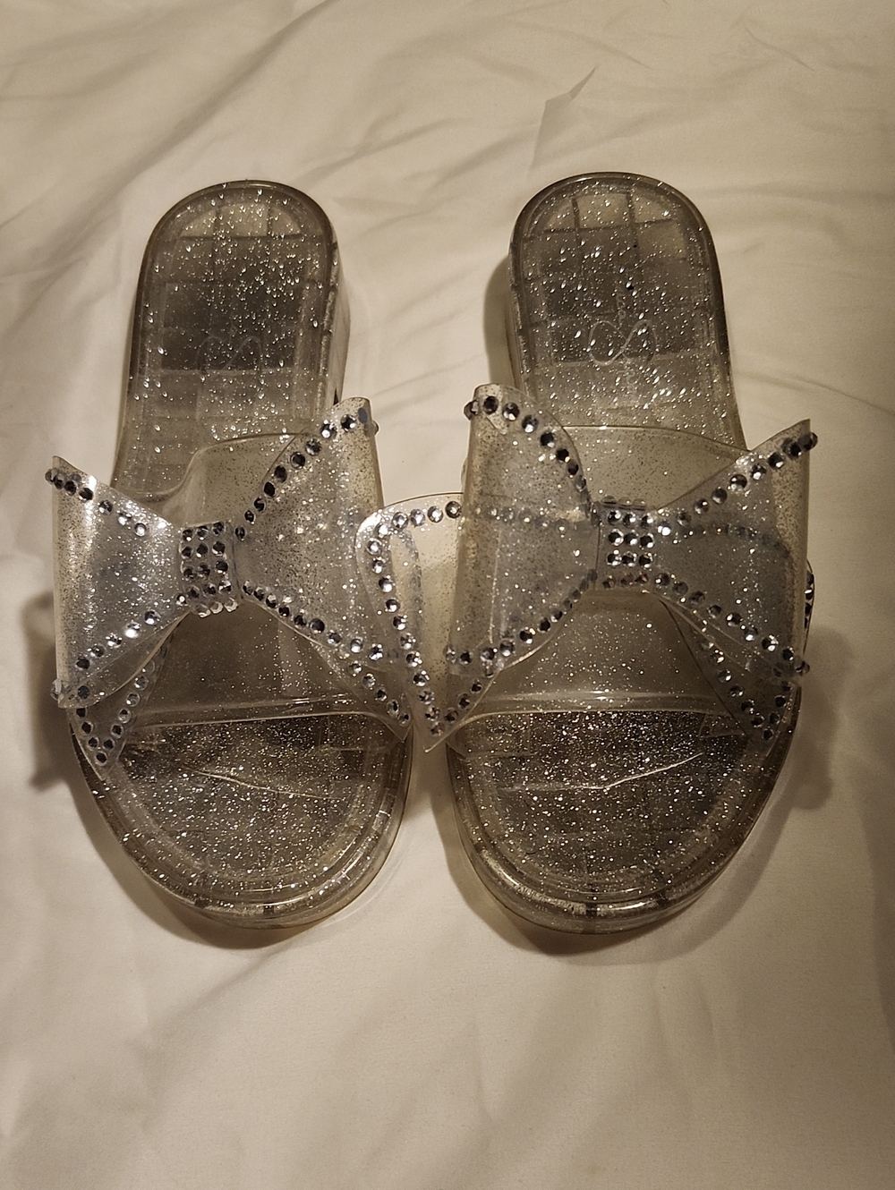 Jessica Simpson Clear Glitter Bow Slide Sandals